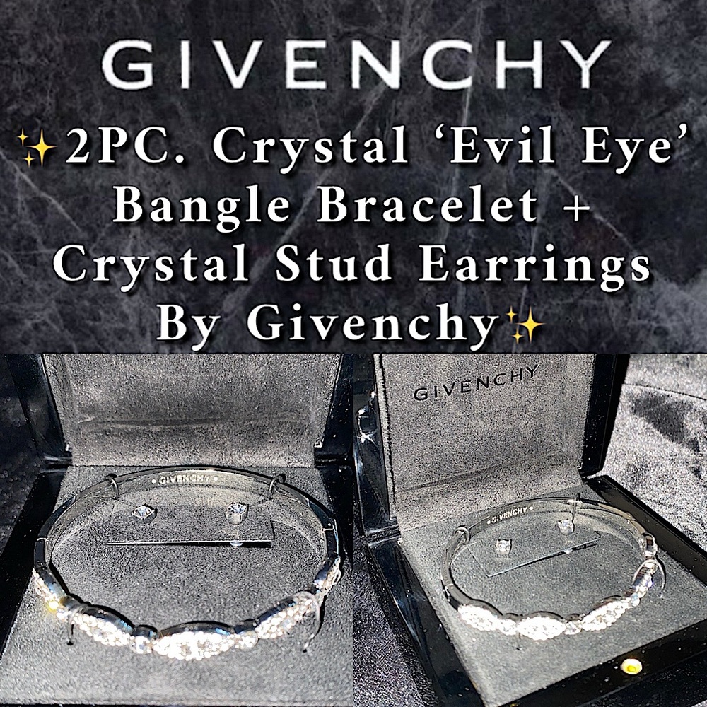 ✨Givenchy- ‘Evil Eye’ Oval cut Bangle Bracelet & Crystal Stud Earrings Set ✨NWT✨